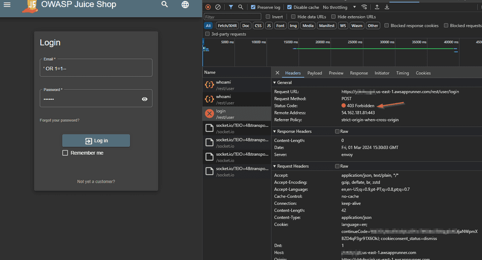 Juice Shop Login Network